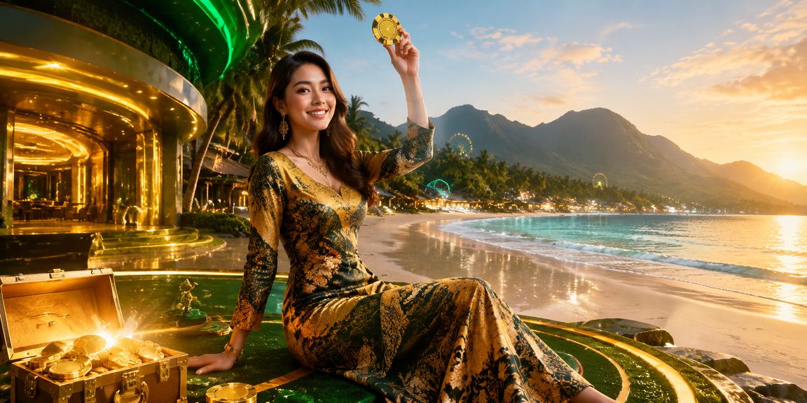 Kasino hiburan Langkawi dengan rekabentuk batik Malaysia dan suasana perayaan meriah